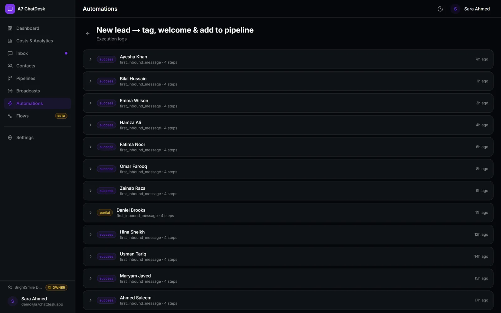 A7 ChatDesk: Automation logs
