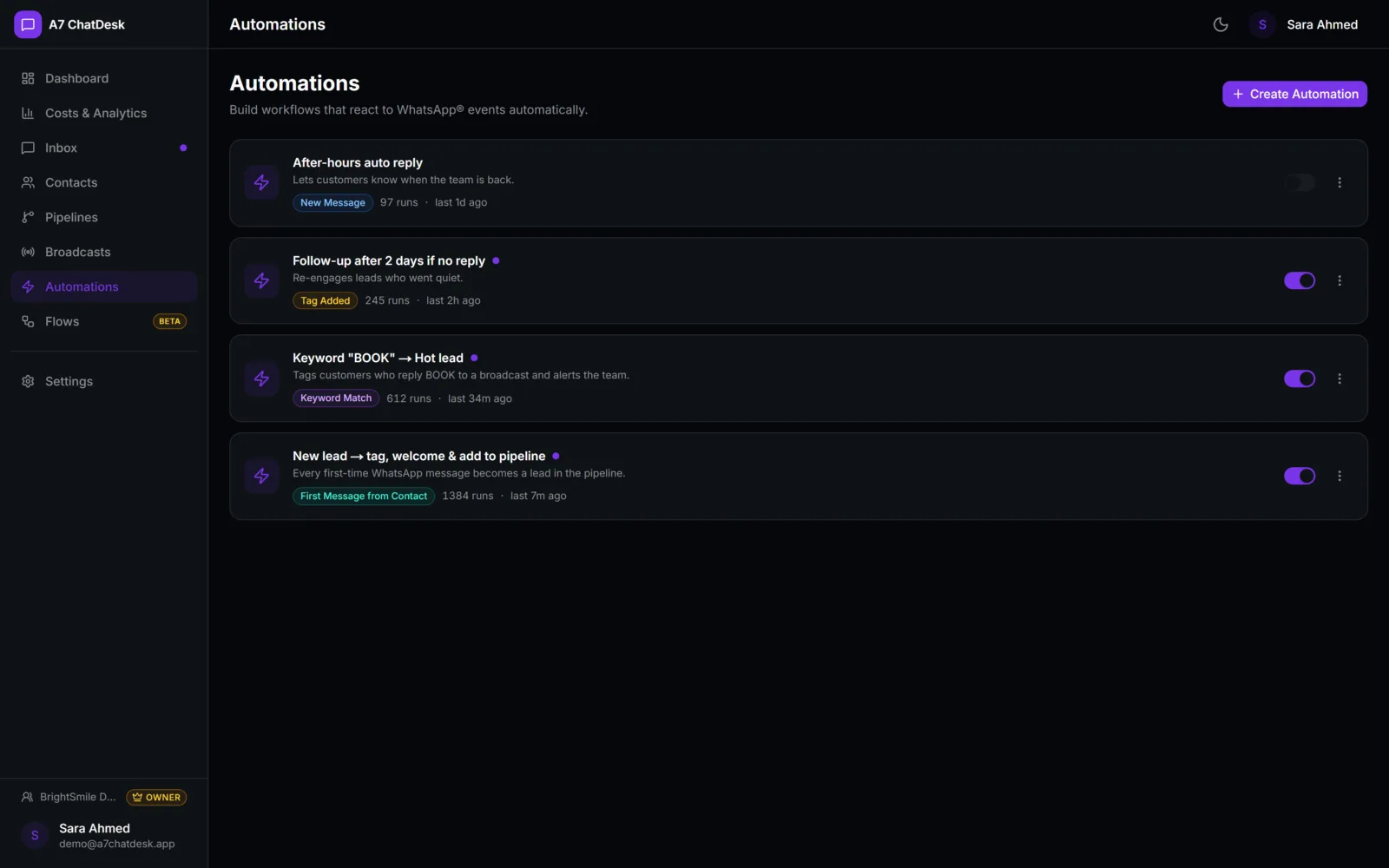 A7 ChatDesk: Automations