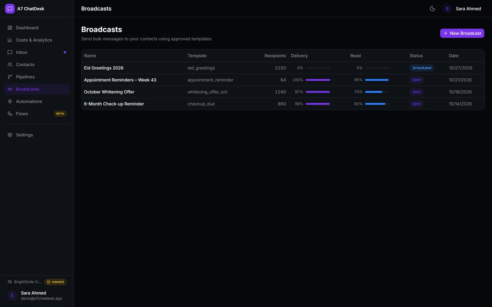 A7 ChatDesk: Broadcasts