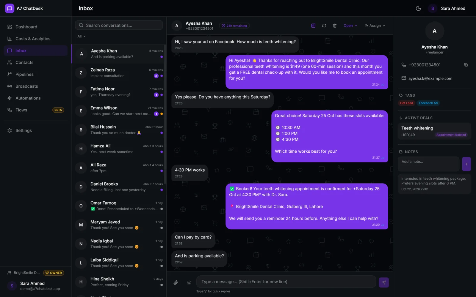 A7 ChatDesk: Shared inbox with AI booking