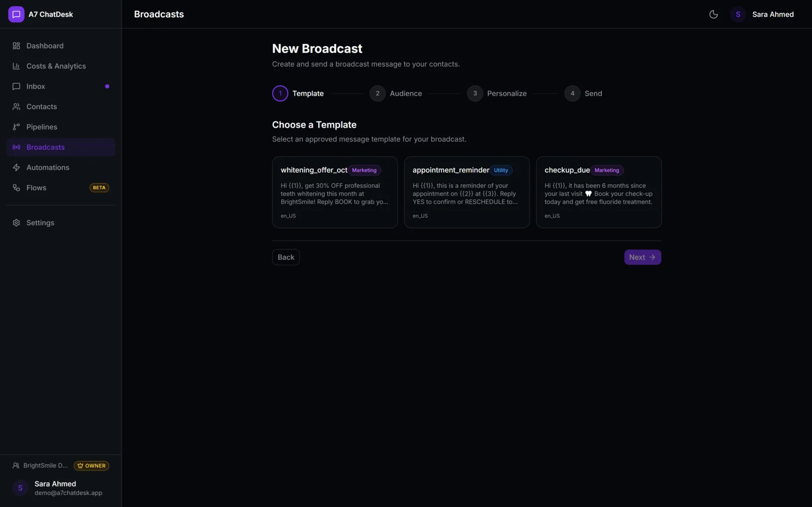 A7 ChatDesk: New broadcast