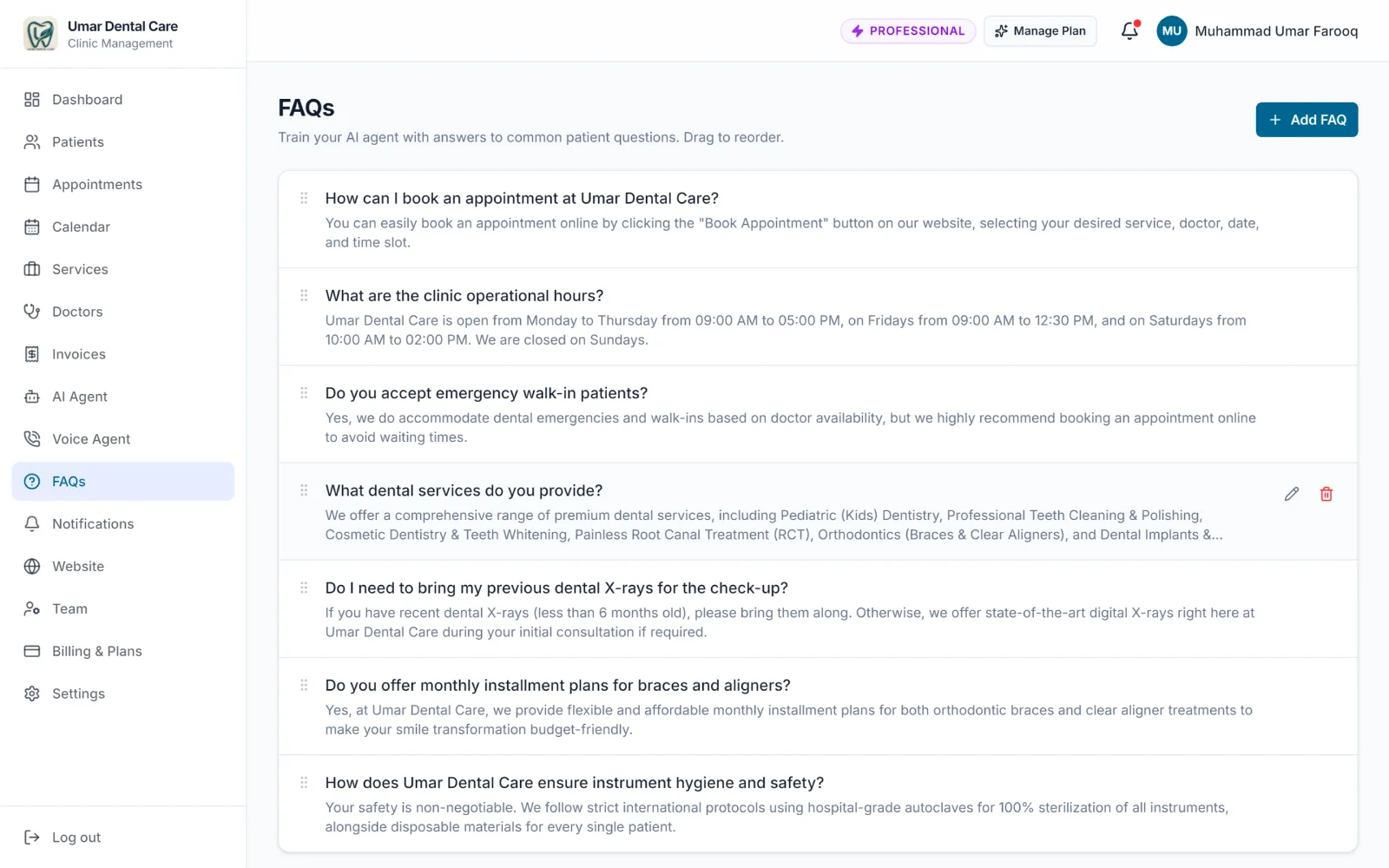 A7 Clinic AI: FAQs that train the AI