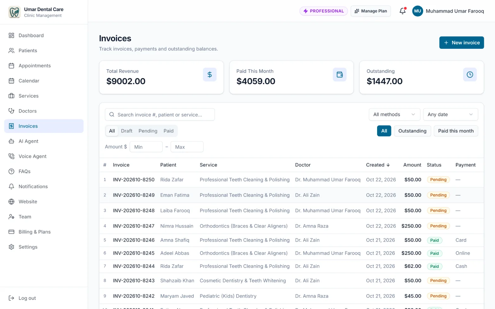 A7 Clinic AI: Invoices & payments