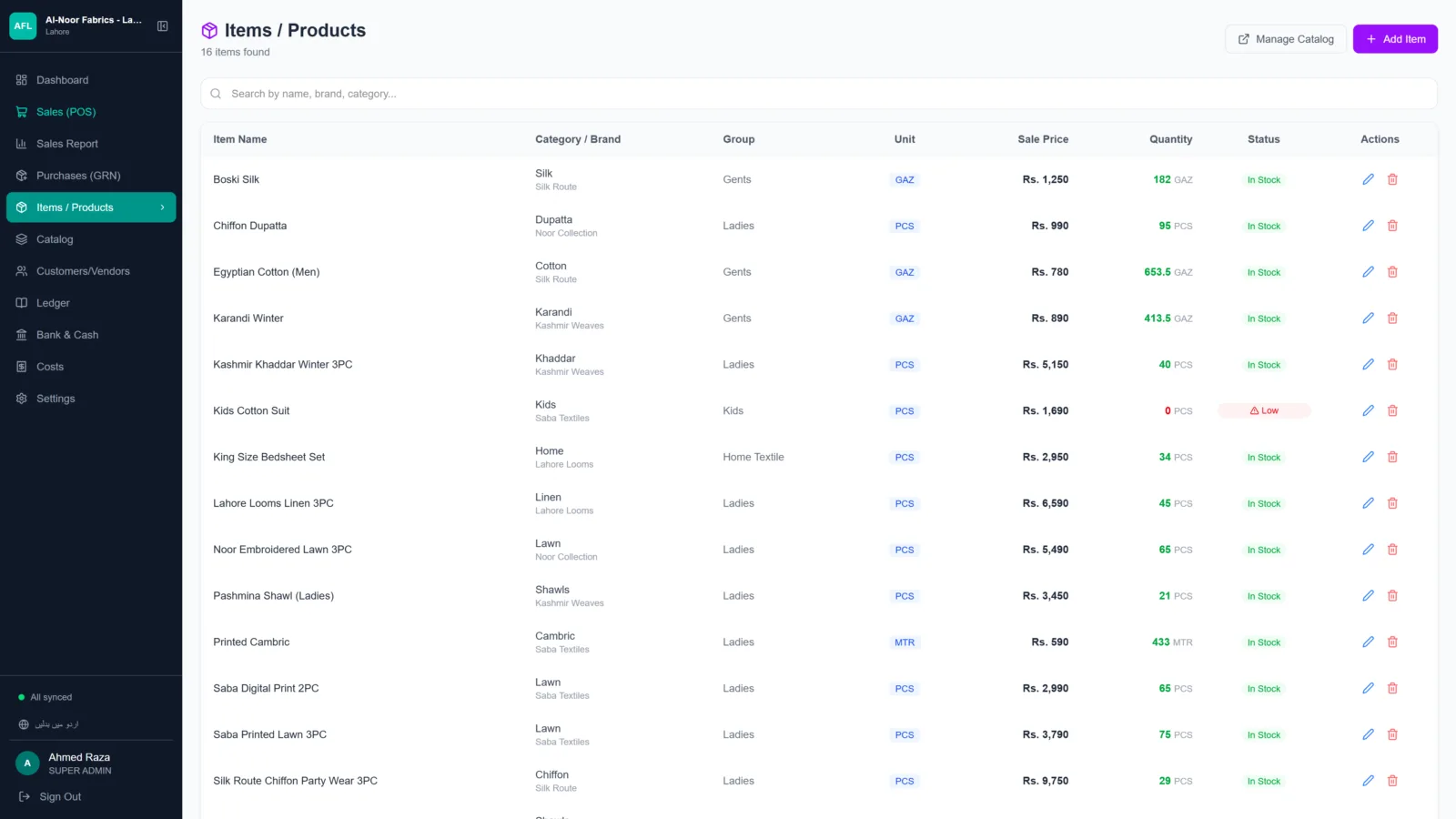 A7 Retail POS: Items & stock